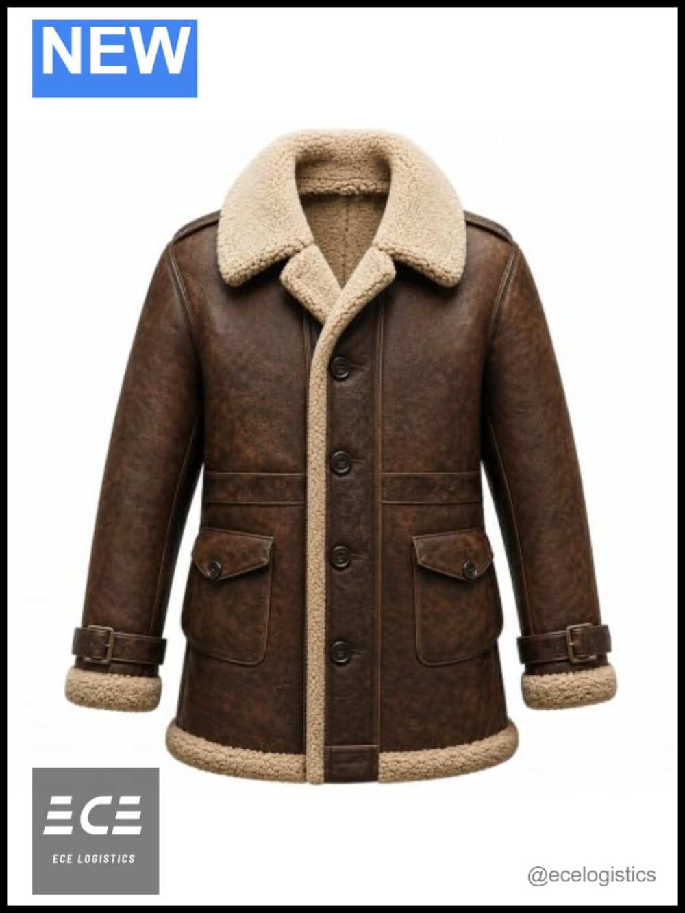Genuine Sheepskin Leather B3 Bomber Aviator Coat Faux Shearling Fur Men